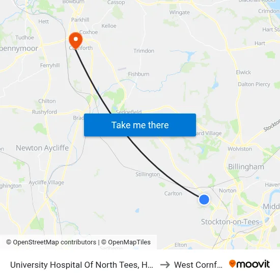 University Hospital Of North Tees, Hardwick to West Cornforth map