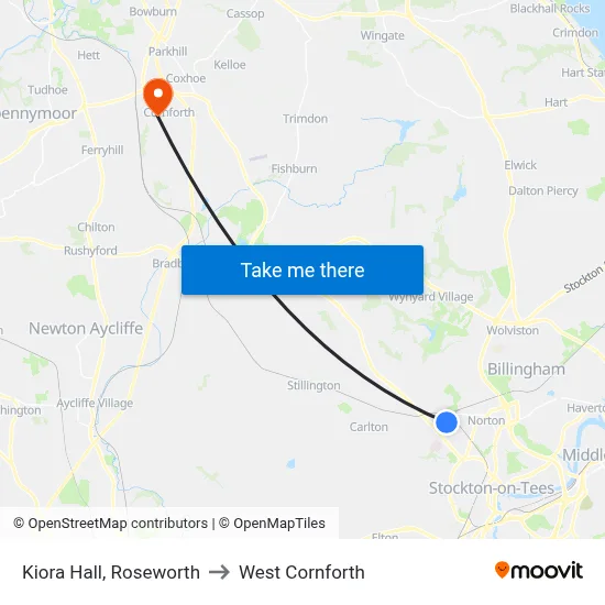 Kiora Hall, Roseworth to West Cornforth map