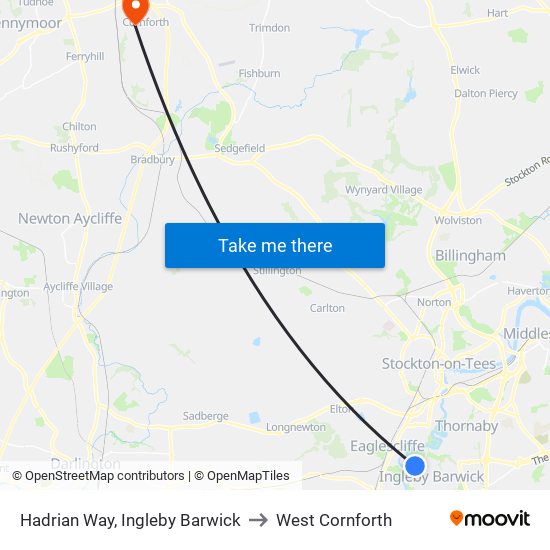 Hadrian Way, Ingleby Barwick to West Cornforth map