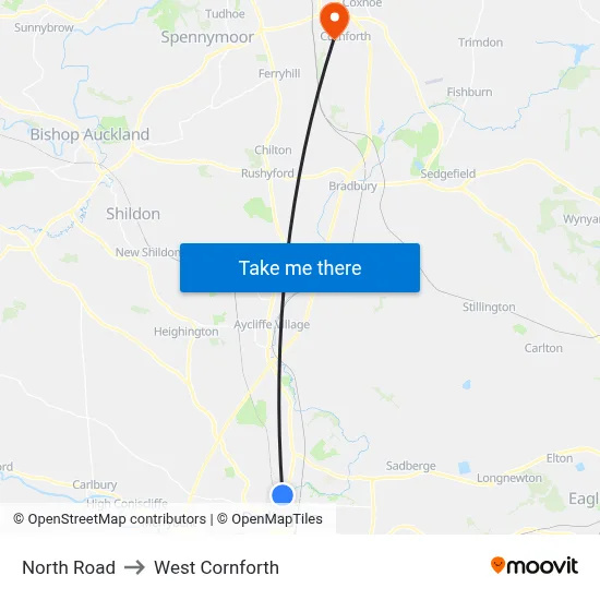 North Road to West Cornforth map