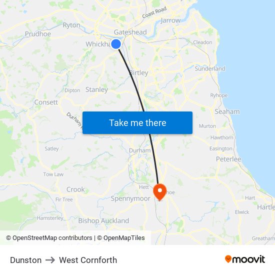 Dunston to West Cornforth map