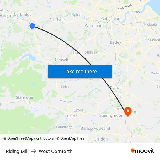 Riding Mill to West Cornforth map