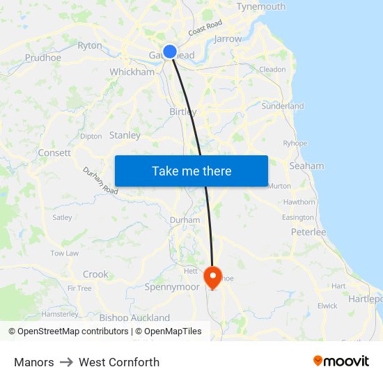 Manors to West Cornforth map