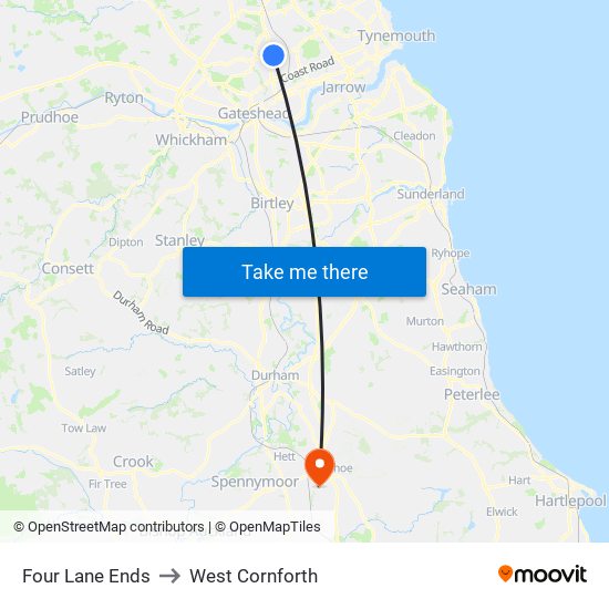 Four Lane Ends to West Cornforth map