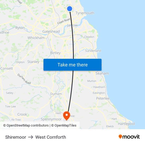 Shiremoor to West Cornforth map