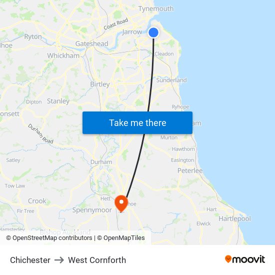 Chichester to West Cornforth map