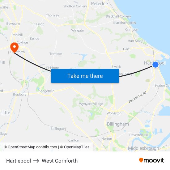 Hartlepool to West Cornforth map
