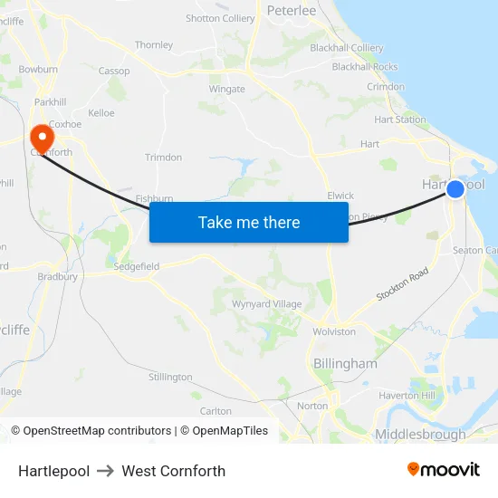 Hartlepool to West Cornforth map