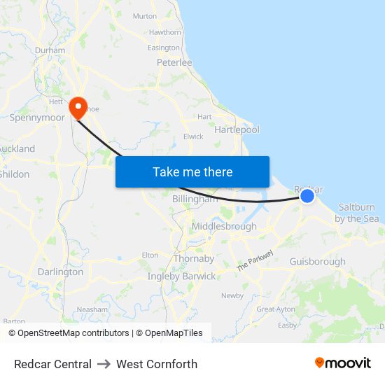 Redcar Central to West Cornforth map