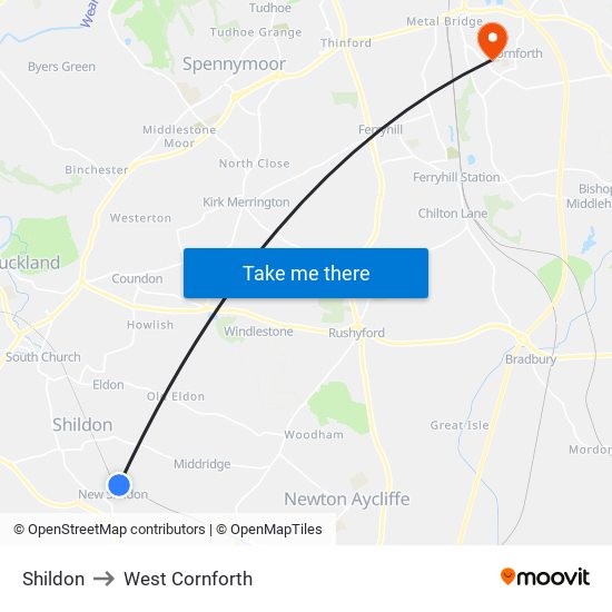 Shildon to West Cornforth map