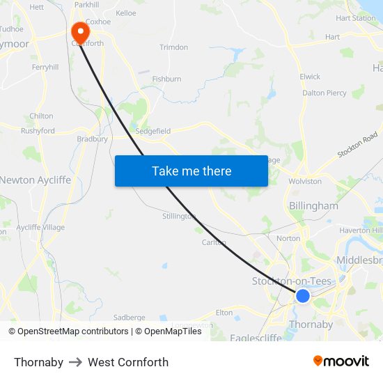 Thornaby to West Cornforth map