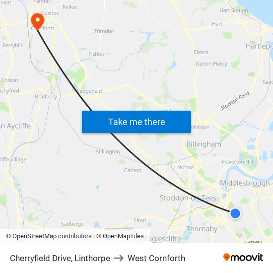 Cherryfield Drive, Linthorpe to West Cornforth map