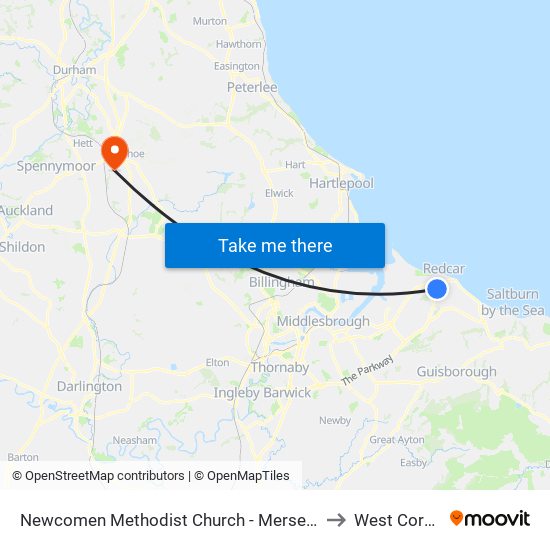 Newcomen Methodist Church - Mersey Road, Redcar to West Cornforth map