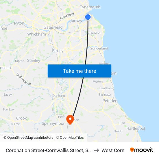 Coronation Street-Cornwallis Street, South Shields to West Cornforth map