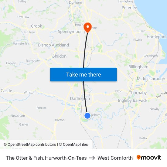 The Otter & Fish, Hurworth-On-Tees to West Cornforth map
