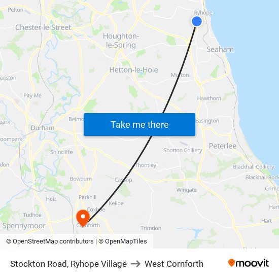 Stockton Road, Ryhope Village to West Cornforth map