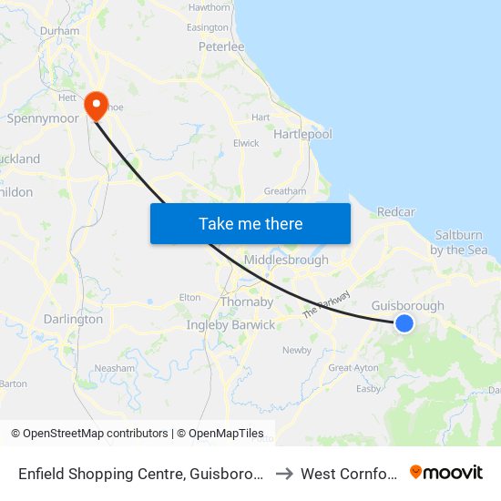 Enfield Shopping Centre, Guisborough to West Cornforth map