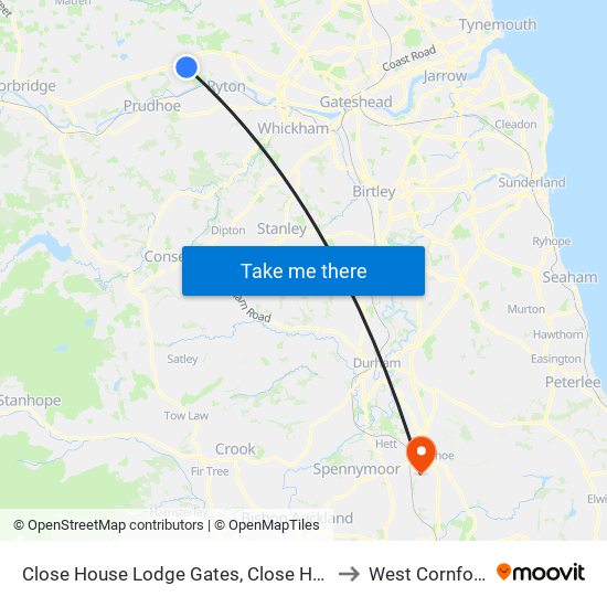 Close House Lodge Gates, Close House to West Cornforth map