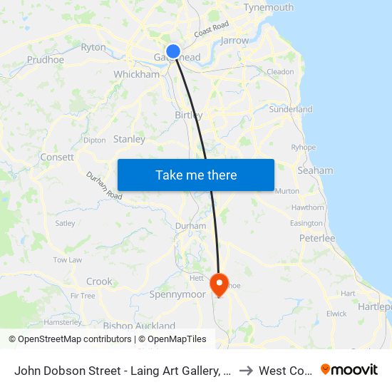 John Dobson Street - Laing Art Gallery, Newcastle upon Tyne to West Cornforth map