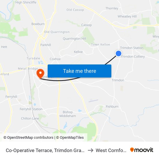 Co-Operative Terrace, Trimdon Grange to West Cornforth map