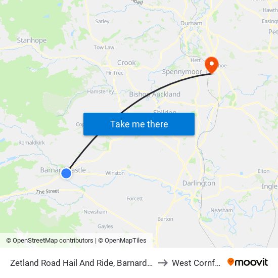 Zetland Road Hail And Ride, Barnard Castle to West Cornforth map