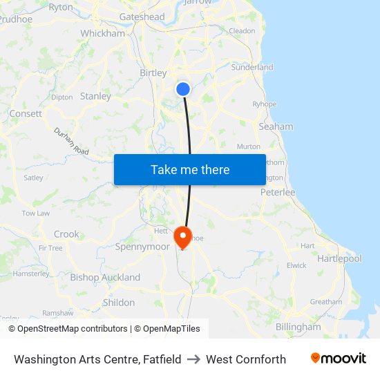 Washington Arts Centre, Fatfield to West Cornforth map