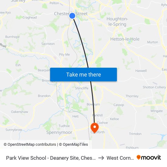 Park View School - Deanery Site, Chester-Le-Street to West Cornforth map