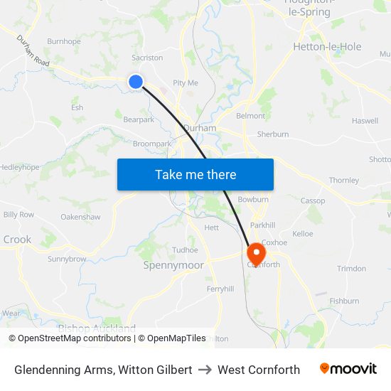 Glendenning Arms, Witton Gilbert to West Cornforth map