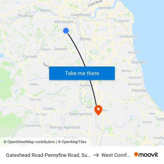 Gateshead Road-Pennyfine Road, Sunniside to West Cornforth map