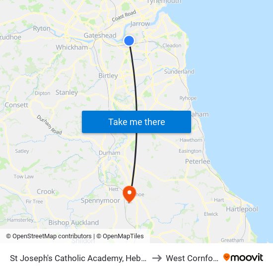 St Joseph's Catholic Academy, Hebburn to West Cornforth map