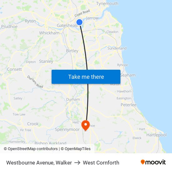 Westbourne Avenue, Walker to West Cornforth map