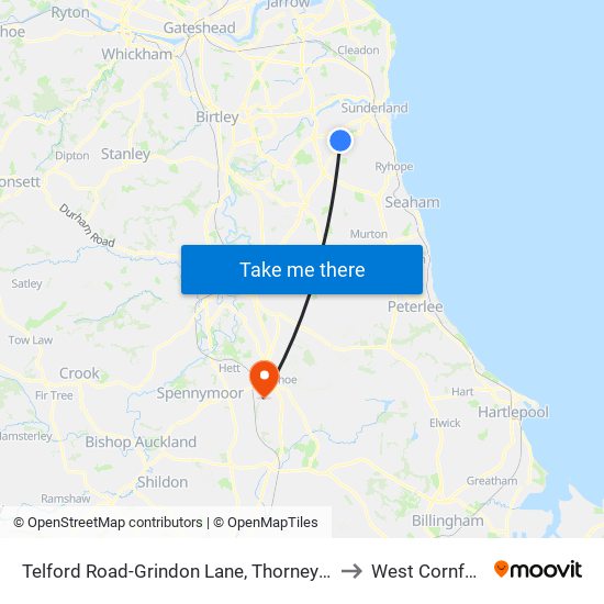 Telford Road-Grindon Lane, Thorney Close to West Cornforth map