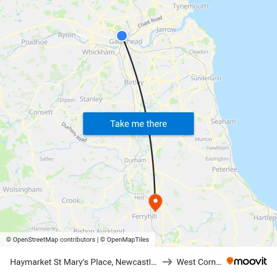Haymarket St Mary's Place, Newcastle upon Tyne to West Cornforth map