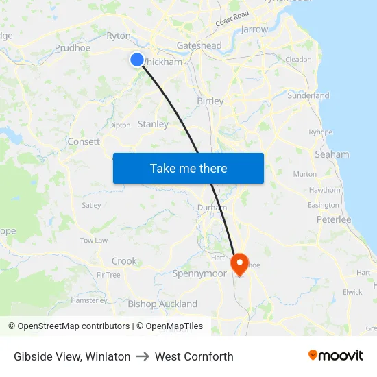 Gibside View, Winlaton to West Cornforth map
