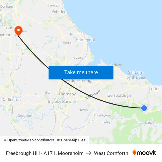 Freebrough Hill - A171, Moorsholm to West Cornforth map