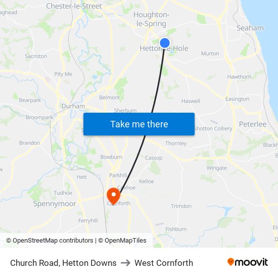 Church Road, Hetton Downs to West Cornforth map