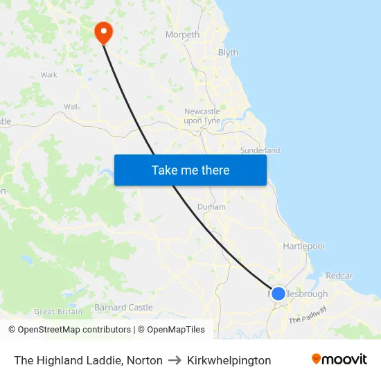 The Highland Laddie, Norton to Kirkwhelpington map