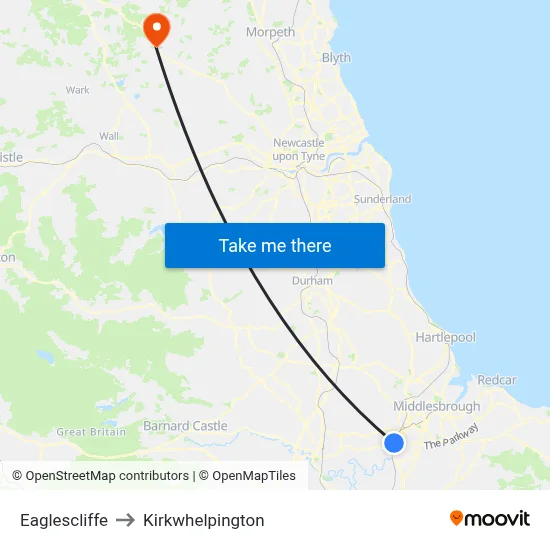 Eaglescliffe to Kirkwhelpington map