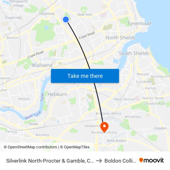 Silverlink North-Procter & Gamble, Cobalt to Boldon Colliery map