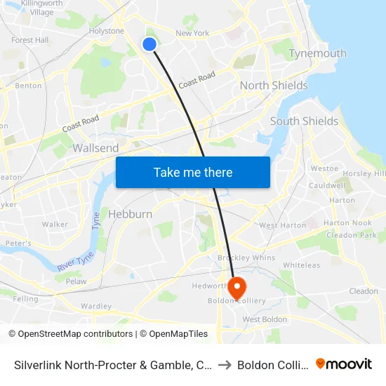 Silverlink North-Procter & Gamble, Cobalt to Boldon Colliery map