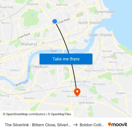 The Silverlink - Bittern Close, Silverlink to Boldon Colliery map