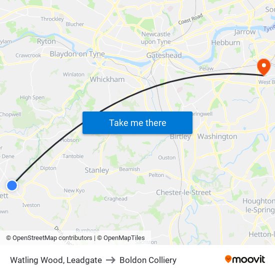 Watling Wood, Leadgate to Boldon Colliery map