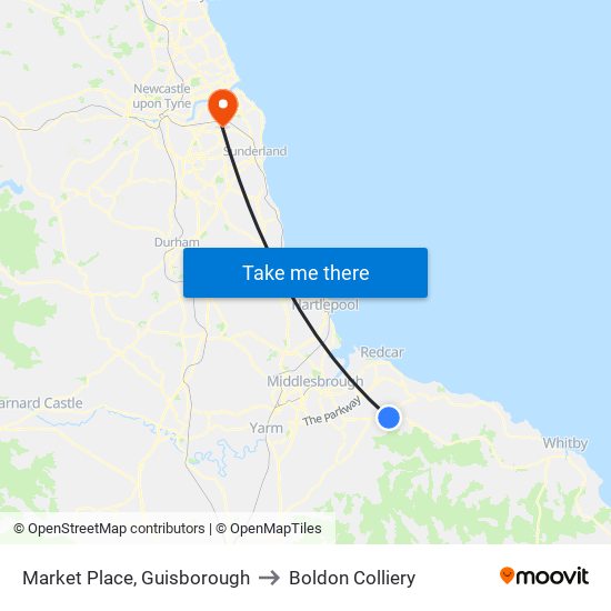 Market Place, Guisborough to Boldon Colliery map