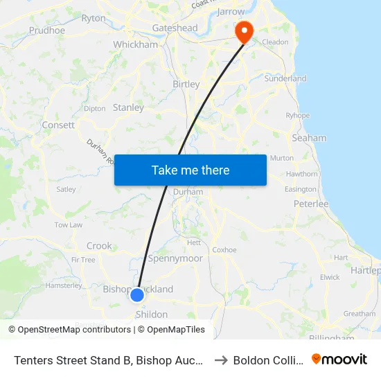 Tenters Street Stand B, Bishop Auckland to Boldon Colliery map