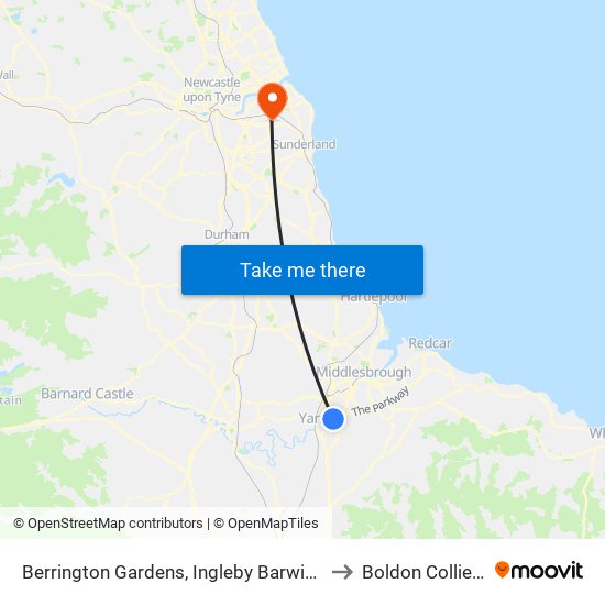 Berrington Gardens, Ingleby Barwick to Boldon Colliery map