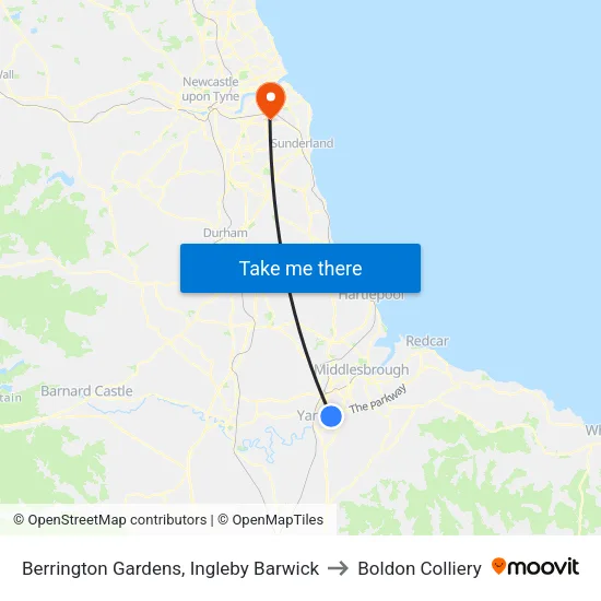 Berrington Gardens, Ingleby Barwick to Boldon Colliery map