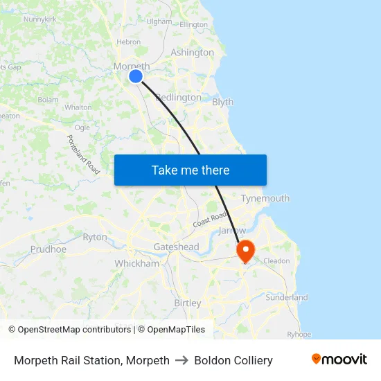 Morpeth Rail Station, Morpeth to Boldon Colliery map