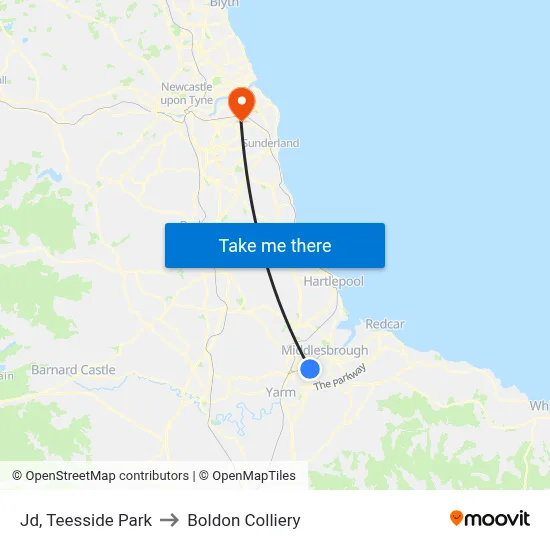 Jd, Teesside Park to Boldon Colliery map