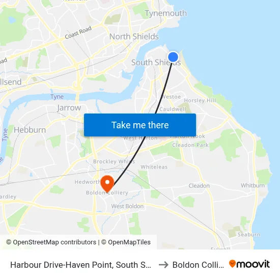 Harbour Drive-Haven Point, South Shields to Boldon Colliery map