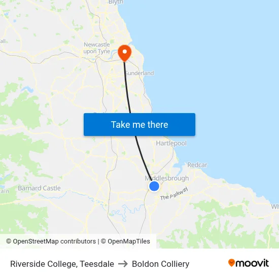 Riverside College, Teesdale to Boldon Colliery map